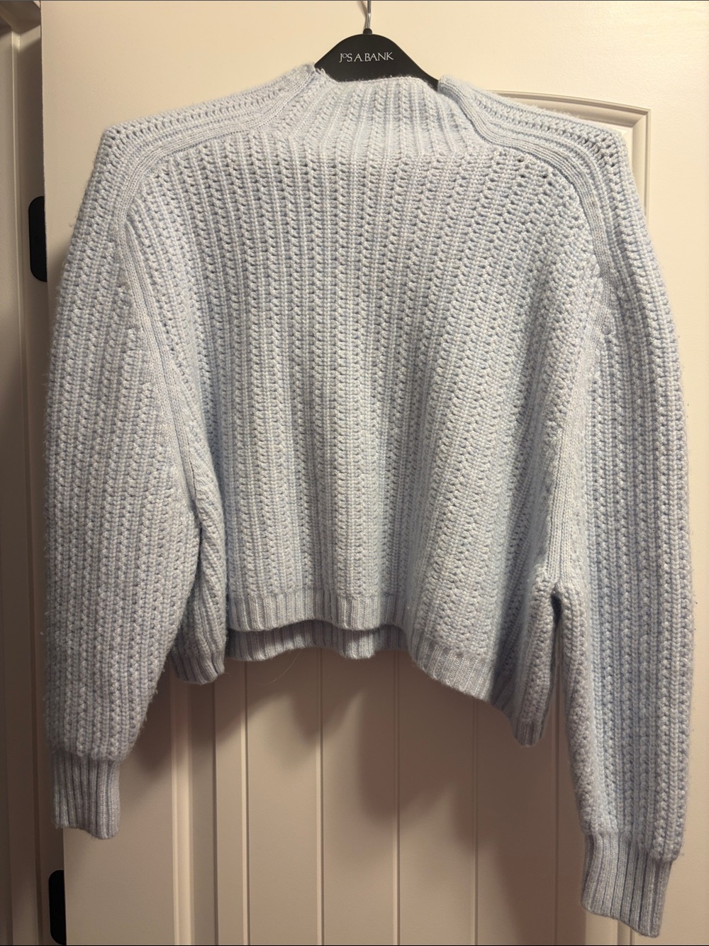 Madewell Sweater Womens Pointelle-Stitch Mockneck Wool Cropped Boxy Blue